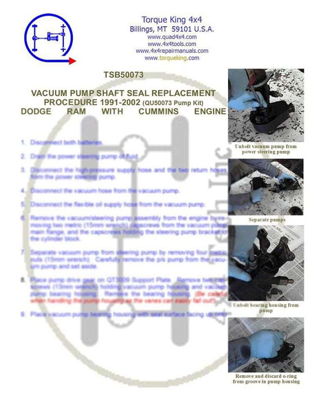 TSB50073 4 Page, Color Tech Service Bulletin for Vacuum Pump Service Torque King 4x4
