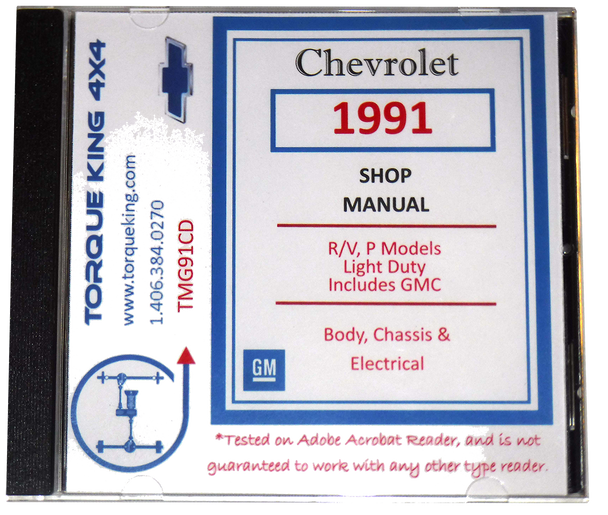 TMG91CD 1991 Chevy and GMC R/V Truck Factory Service Manual on CD Torque King 4x4