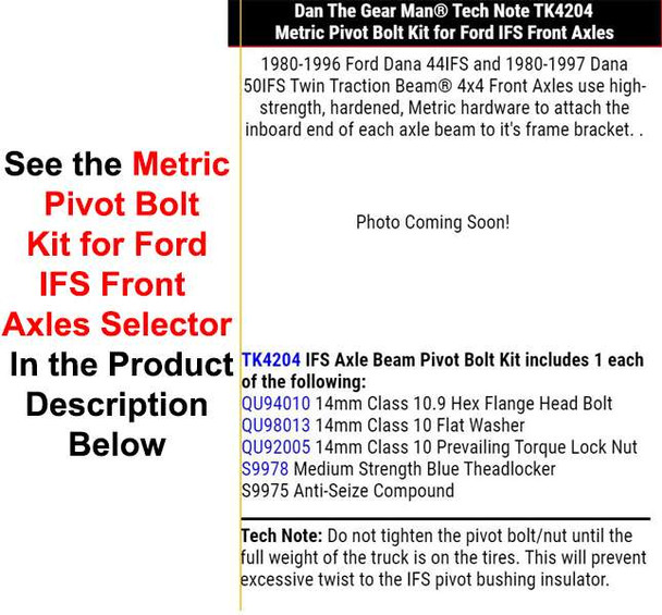 TK4204 Metric Pivot Bolt Kit for Ford IFS Front Axles Torque King 4x4