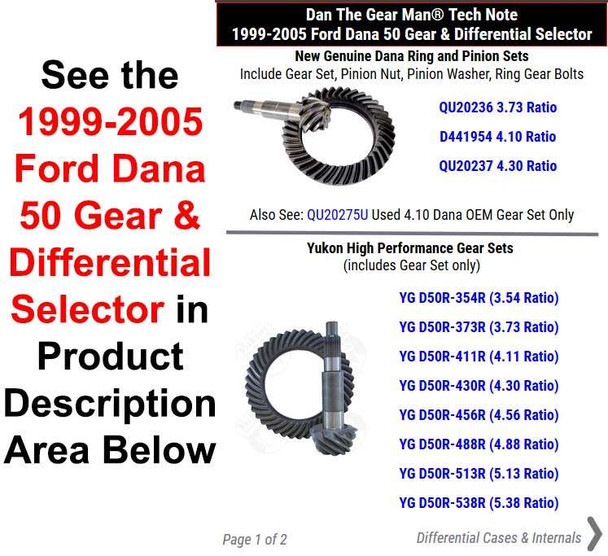 1999-2005 Ford Dana 50 Gear & Differential Selector Torque King 4x4