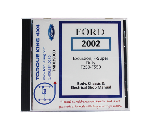 TMF02SDCD 2002 Ford Factory Shop Manual on CD for F250-F550 Super Duty Torque King 4x4