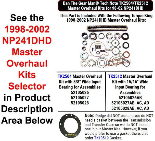TK2504, TK2512 1998-2002 NP241DHD Master Overhaul Kits Selector Torque King 4x4