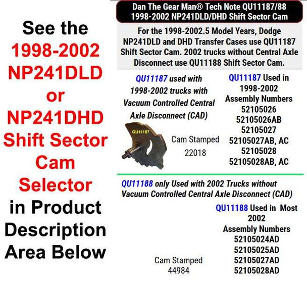 QU11187, QU11188 1999-2002 NP241DLD/DHD Shift Sector Cam Selector Torque King 4x4