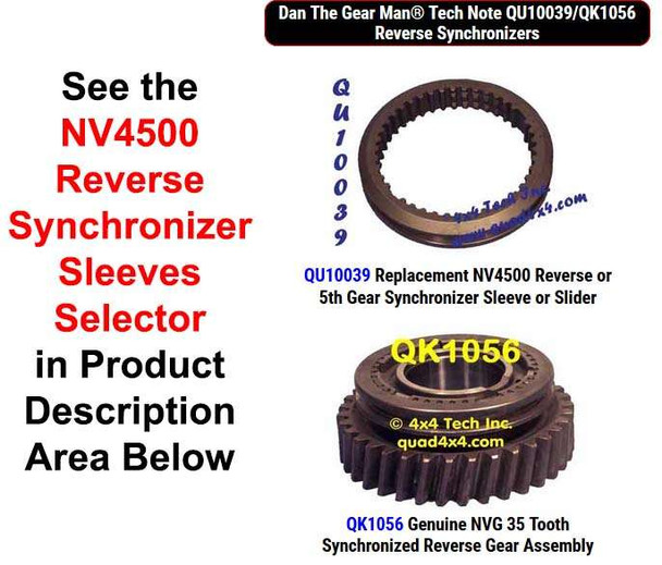 QU10039, QK1056 NV4500 Reverse Synchronizer Sleeves Selector Torque King 4x4