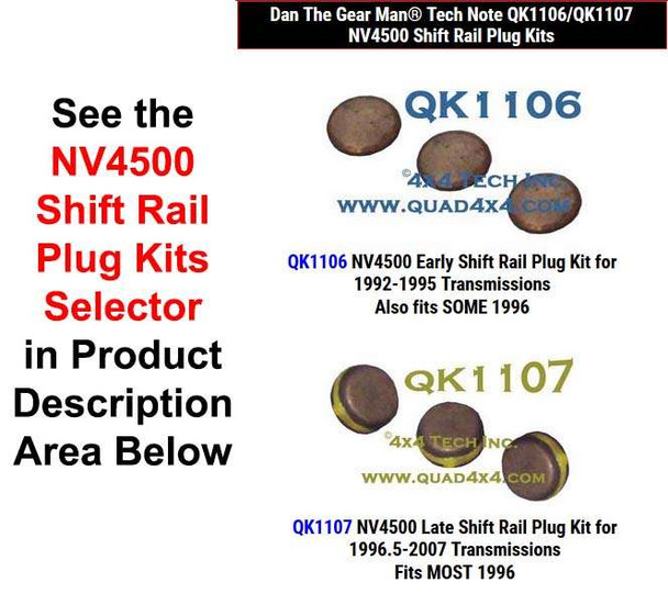 QK1106, QK1107 NV4500 Shift Rail Plug Kits Selector Torque King 4x4