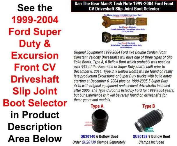 QU20140/QU20138 1999-2004 Ford Front CV Driveshaft Boot Selector Torque King 4x4