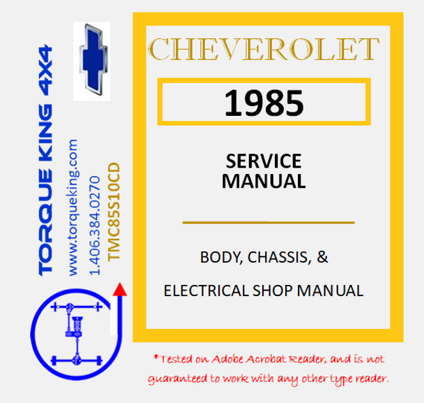 TMC85S10CD 1985 Chevy S10 Factory Service Manual on CD Torque King 4x4