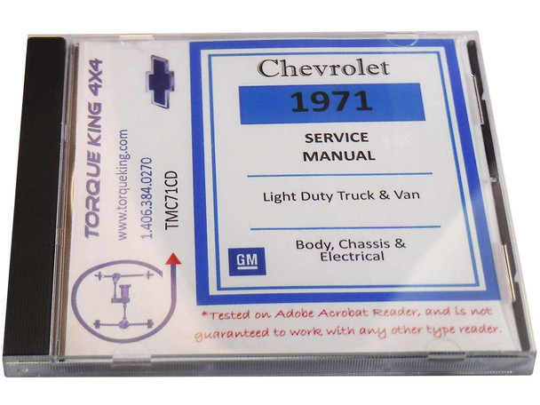 TMC71CD 1971 Chevy/GMC C/K 10-35 Light Duty & Van Service Manual CD Torque King 4x4