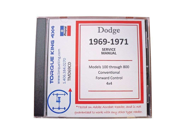 TMD69CD 1969-1971 Dodge Factory Service Manuals on CD Torque King 4x4