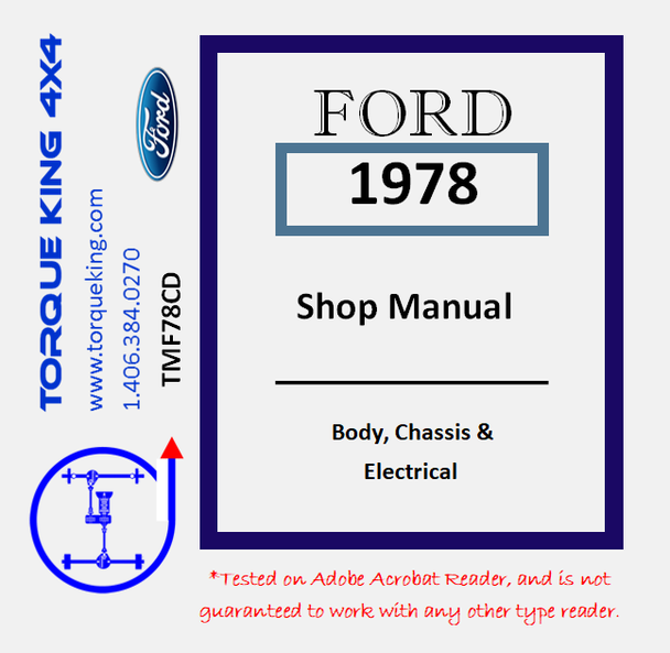 TMF78CD 1978 Ford Factory Shop Manual on CD for Truck Torque King 4x4