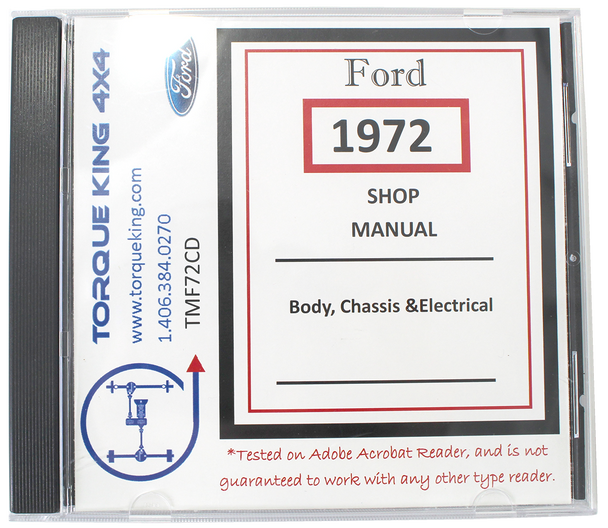 TMF72CD 1972 Ford Factory Shop Manual on CD for Truck Torque King 4x4