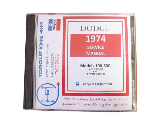 TMD74RAMCD 1974-1975 Dodge Ramcharger Factory Service Manuals on CD Torque King 4x4