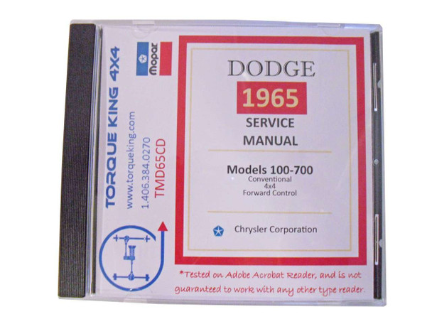 TMD65CD 1965 Dodge D/W 100-700 Truck Factory Service Manuals on CD Torque King 4x4