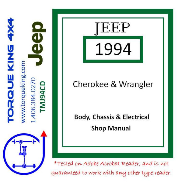 TMJ94CD 1994 Jeep Cherokee & Wrangler Factory Service Manual on CD Torque King 4x4