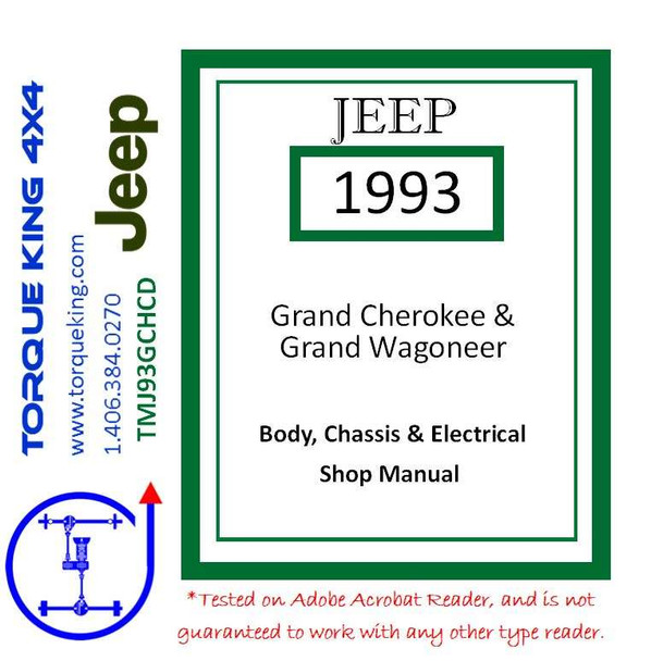 TMJ93GCHCD 1993 4 spd Jeep Grand Cherokee & Grand Wagoneer Factory Service Manual on CD Torque King 4x4