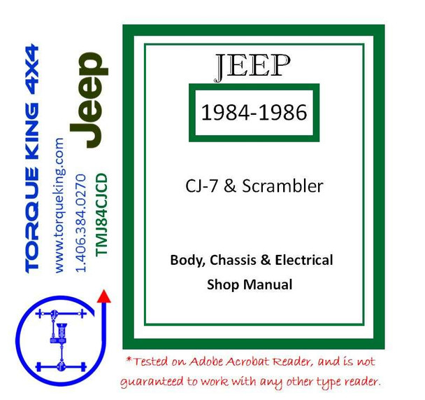 TMJ84CJCD 1984-1986 Jeep CJ-7 & Scrambler Factory Service Manual on CD Torque King 4x4