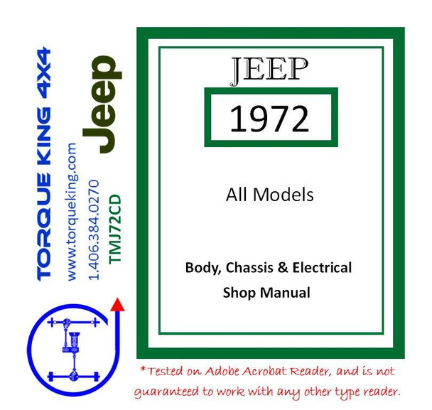 TMJ72CD 1972 Jeep All Models Factory Service Manual on CD Torque King 4x4