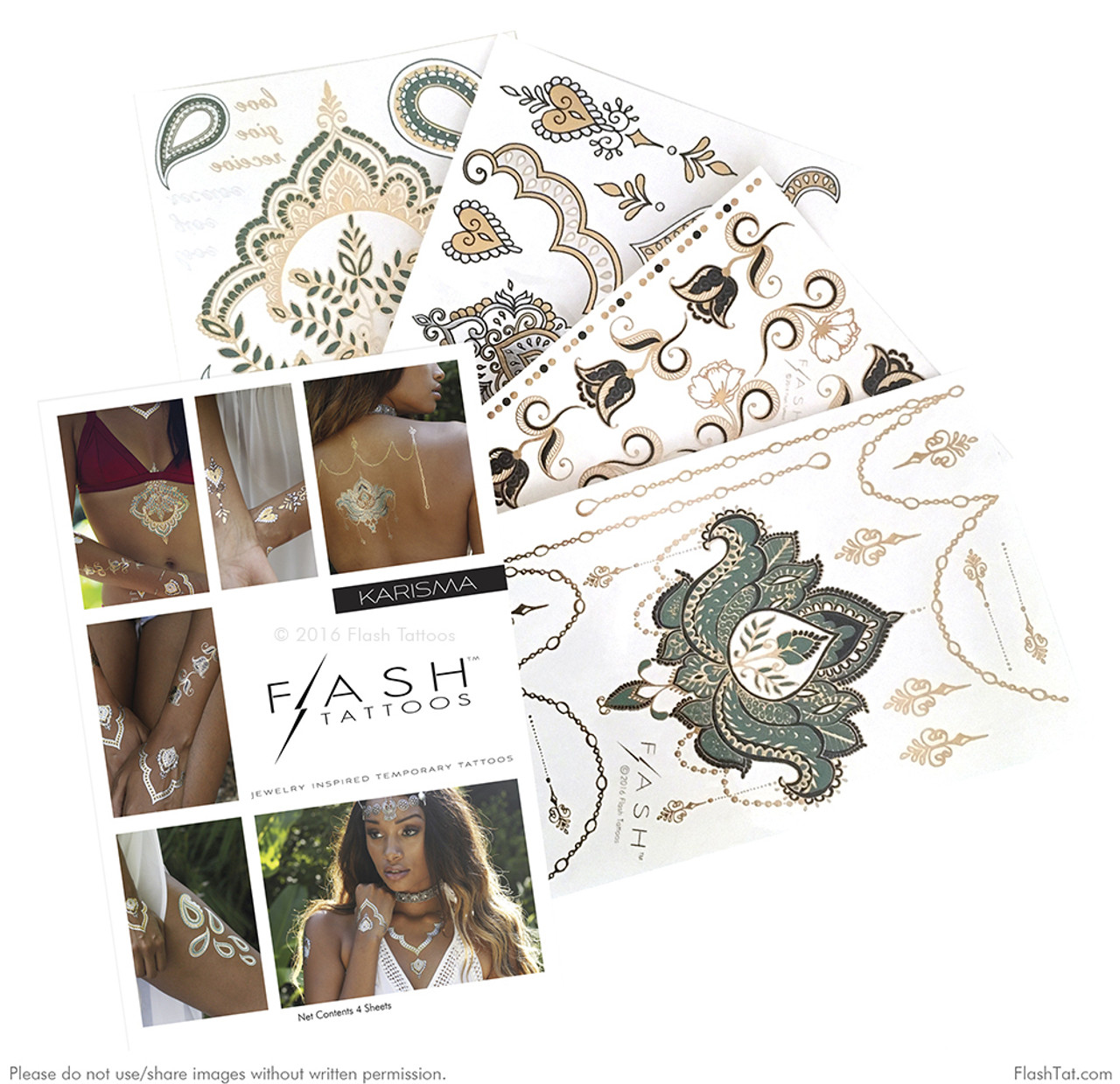 Flash Tattoos KARISMA Authentic Metallic Temporary Tattoos 4 Sheet Pack -  Includes Over 38 Premium Waterproof Tattoos, henna, boho, Flash tat,  festival : Amazon.ae: Beauty