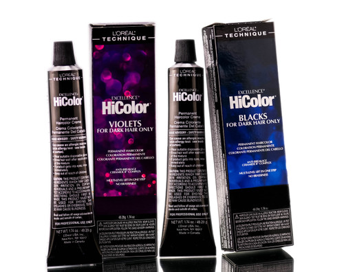 H21 - Black Onyx , L'oreal Technique- Excellence HiColor- Violets, hair  scalp beauty - Pack of 1 w/ Sleek Teasing Comb 