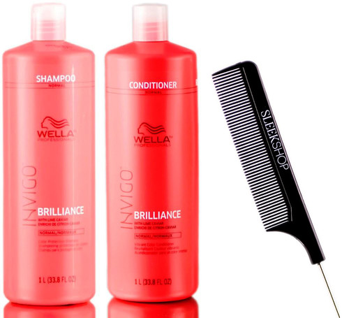 Wella Invigo Brilliance Normal Color Protection Shampoo & Conditioner (W/ Sleekshop Comb)
