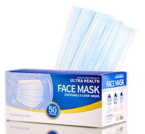 Health Care Products ULTRA HEALTH Disposable 3-Layer Face Masks, Fluid Resistant-image1
