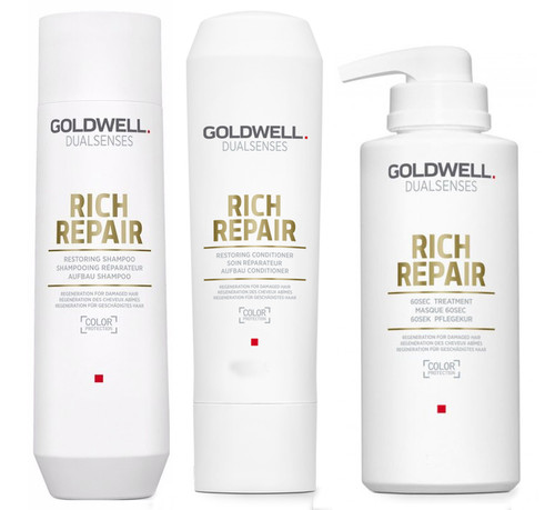 Goldwell Kit -Dualsenses Rich Repair Restoring Shampoo & Conditioner & 60 Sec Treatment-image1
