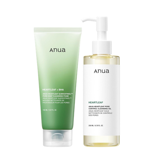 Anua Heartleaf Double Cleansing Duo Set Pore Control Cleansing Oil & Quercetinol Cleansing Foam-image1