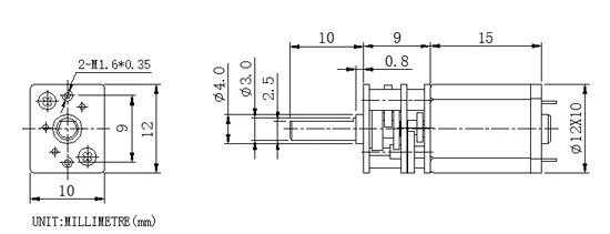 Micro Gear Motor 12 dimensions front
