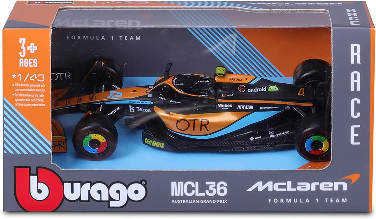 Bburago F1- McLaren F1 MCL 36 #3 (Daniel Ricciardo) 2022 Season Model Car  1/43 B18-38063R