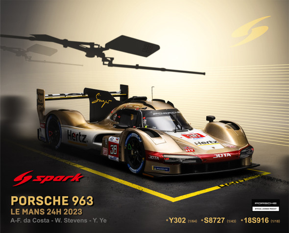 Spark Models Porsche 963 No.38 HERTZ TEAM JOTA - Le Mans 24H 2023 - A-F. da Costa - W. Stevens - Y. Ye 1/64 Car Model