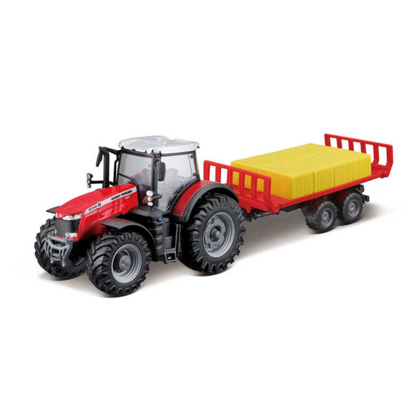 Bburago 10cm Massey Fergusson 8740s Tractor With Bale Trailer B18-31675