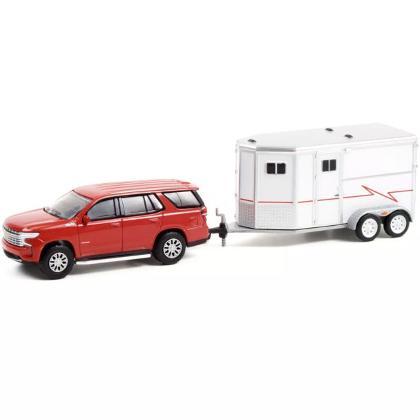 Greenlight Hitch And Tow Series 23 2021 Chevrolet Tahoe Cherry Red Tintcoat With Horse Trailer (Solid Pack) 1/64 GL32230-C