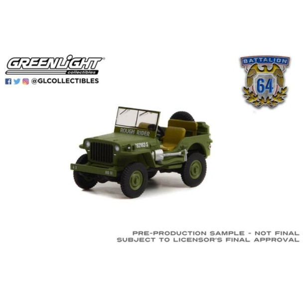 Greenlight  Battalion 64 Series 2 - Theodore Roosevelt Jrs 1942 Willys Mb Jeep No.20362162-S Us Army World War II Rough Rider - Utah Beach Normandy 1/64 Gl61020-A