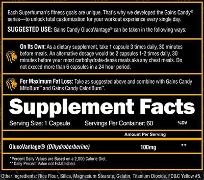 Gains Candy GlucoVantage by Alpha Lion - Supplement facts