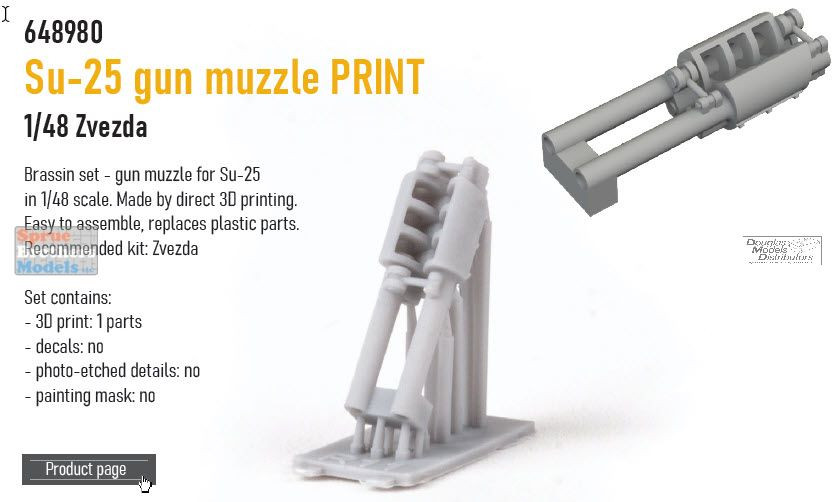 EDU648980 1:48 Eduard Brassin Print - Su-25 Frogfoot Gun Muzzle