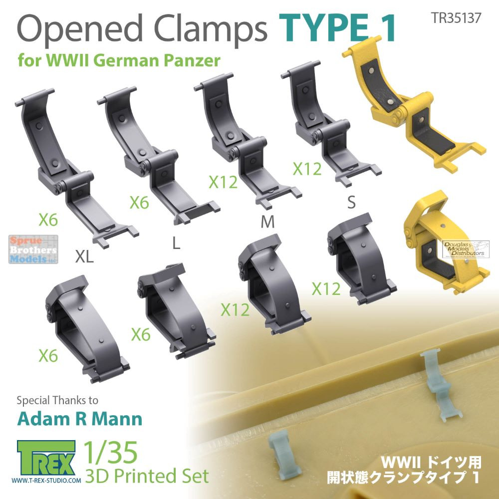 TRXTR35137 1:35 TRex - Opened Clamps for WW2 German Panzer Type 1