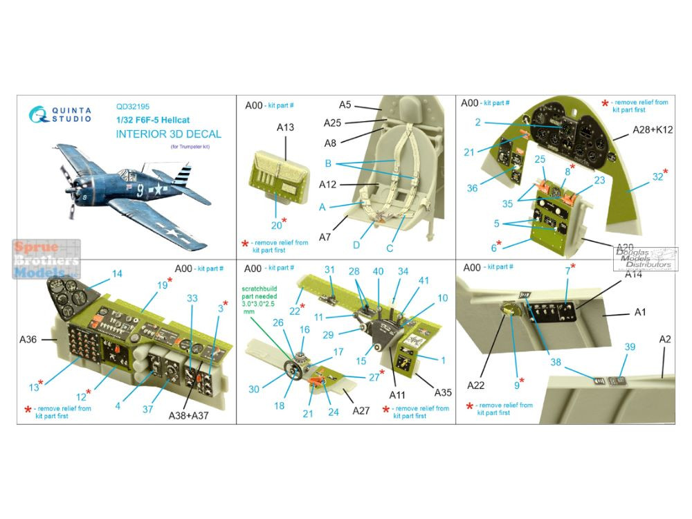 QTSQD32195 1:32 Quinta Studio Interior 3D Decal - F6F-5 Hellcat