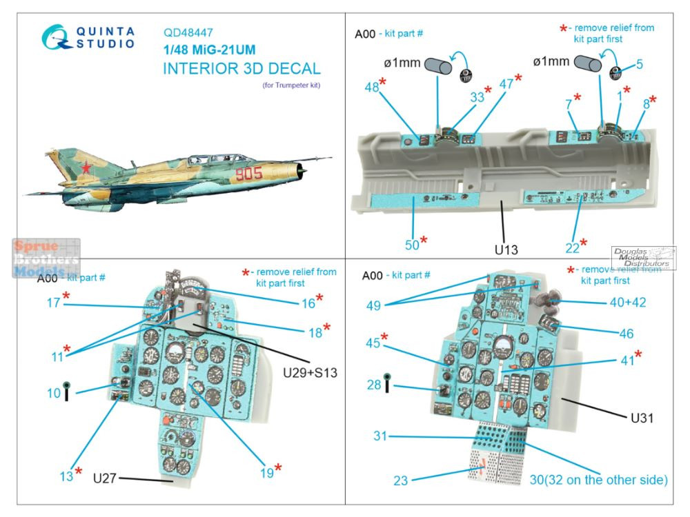 QTSQD48447 1:48 Quinta Studio Interior 3D Decal - MiG-21UM Fishbed