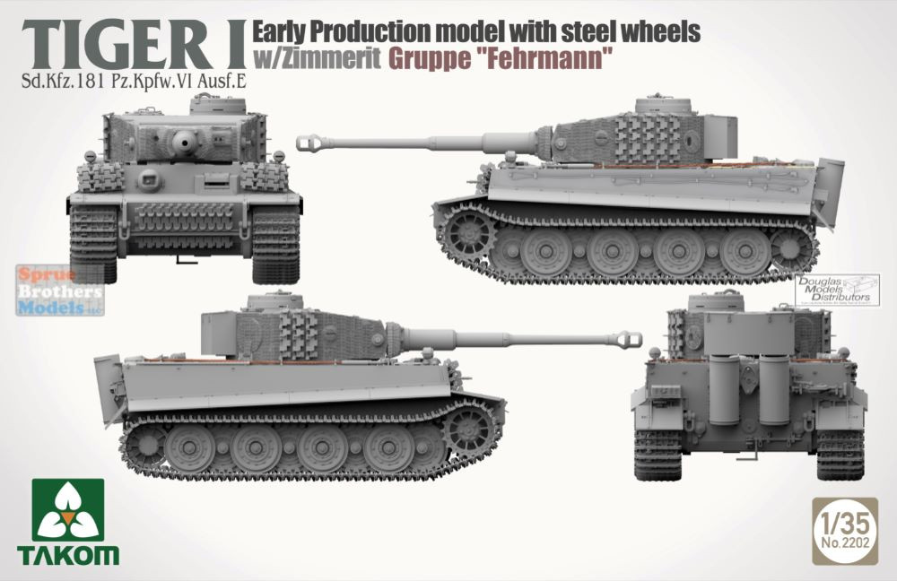 TAK02202 1:35 Takom Tiger I Early with Steel Wheels with Zimmerit