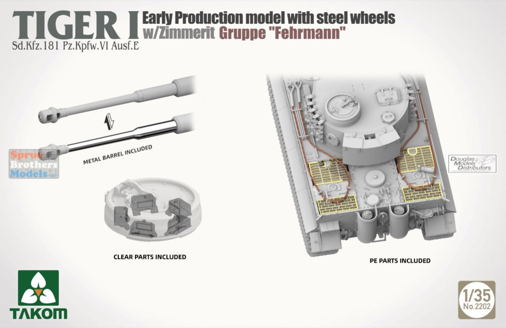TAK02202 1:35 Takom Tiger I Early with Steel Wheels with Zimmerit