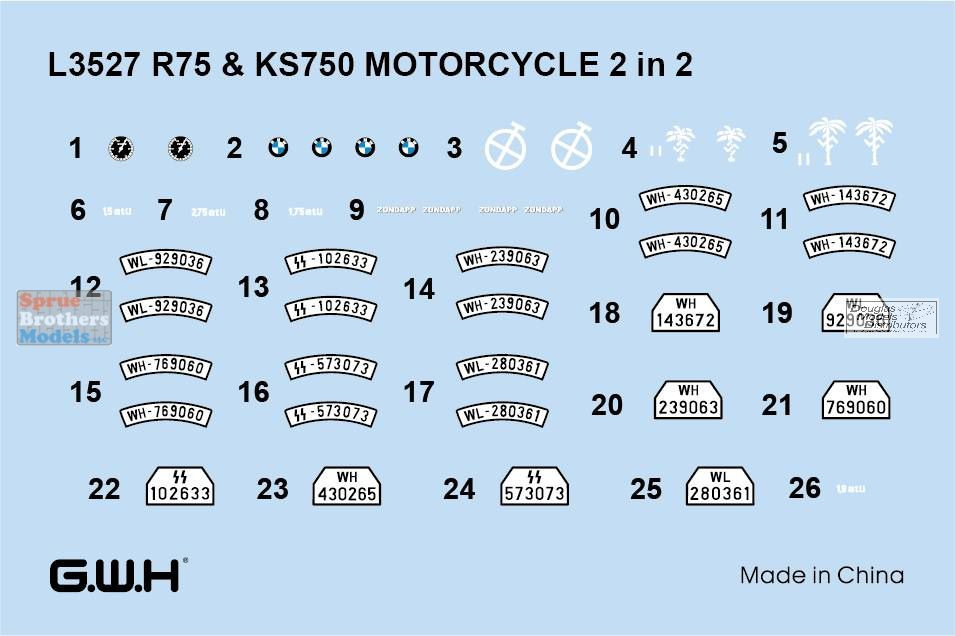 LNRL3527 1:35 Great Wall Hobby WW2 R75 & KS750 German Motorcycles
