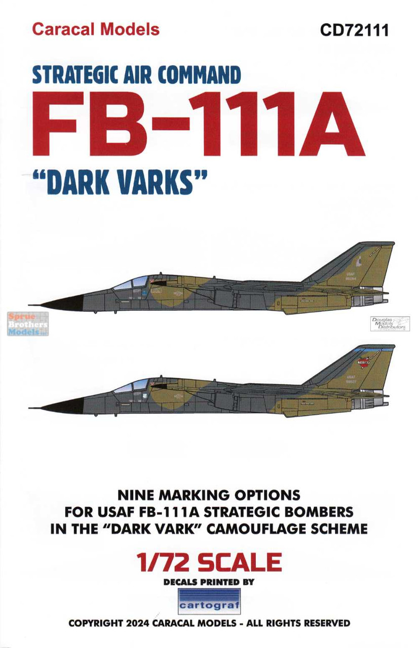 CARCD72111 1:72 Caracal Models Decals - FB-111A Aardvark 'Dark