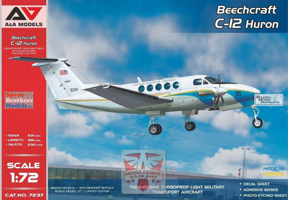 Kit Maquette Plastique BEECHCRAFT UC/TC-12B HURON - Échelle 1/72 - A&A - 2 Décorations - Neuf