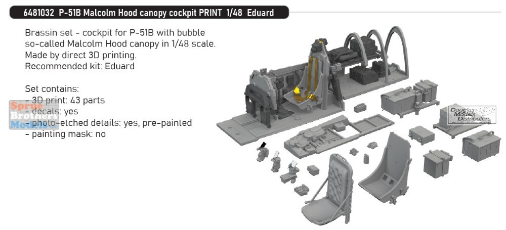 EDU6481032 1:48 Eduard Brassin Print - P-51B Mustang Malcolm Hood