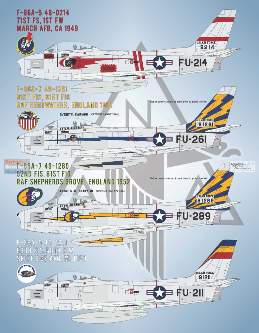 BMA48038 1:48 Bullseye Model Aviation Decals - F-86A Sabre Jets #1