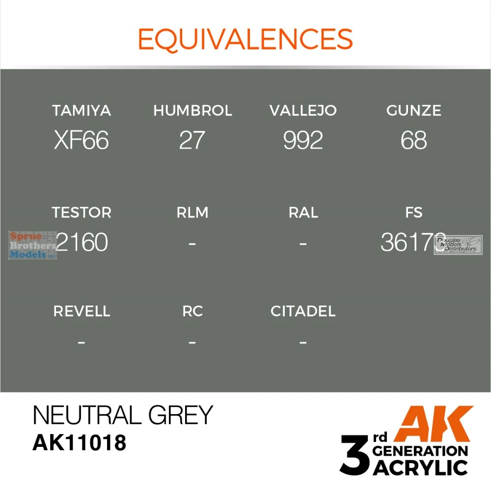 AKI011018 AK Interactive 3Gen Acrylic Paint 17ml - Neutral Grey FS36173 ...
