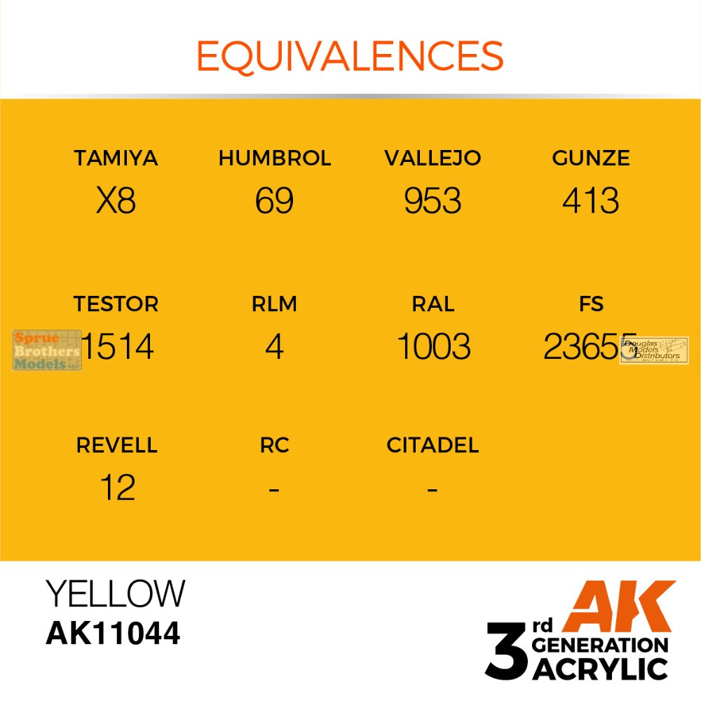 AKI011044 AK Interactive 3Gen Acrylic Paint 17ml - Yellow FS23655