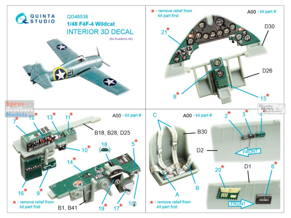 QTSQD48538 1:48 Quinta Studio 3D Decal - F4F-4 Wildcat (ACA kit