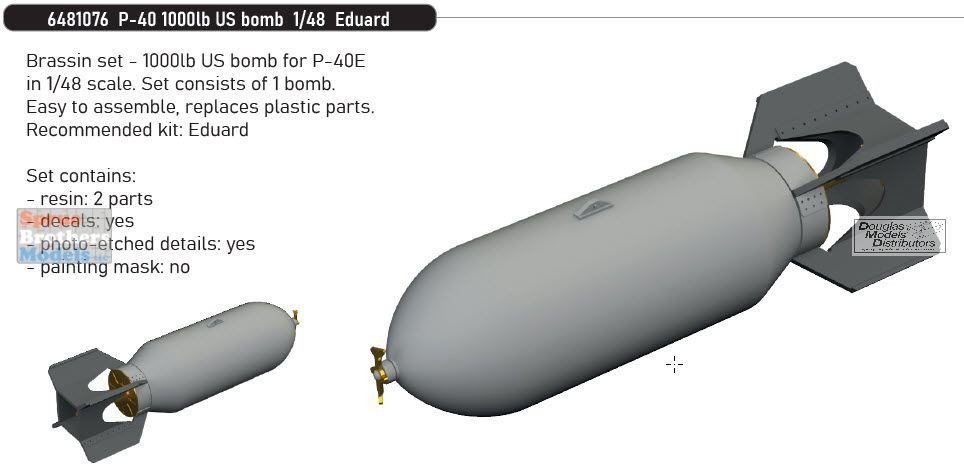 EDU6481076 1:48 Eduard Brassin - P-40E Warhawk 1000lb US Bomb (EDU