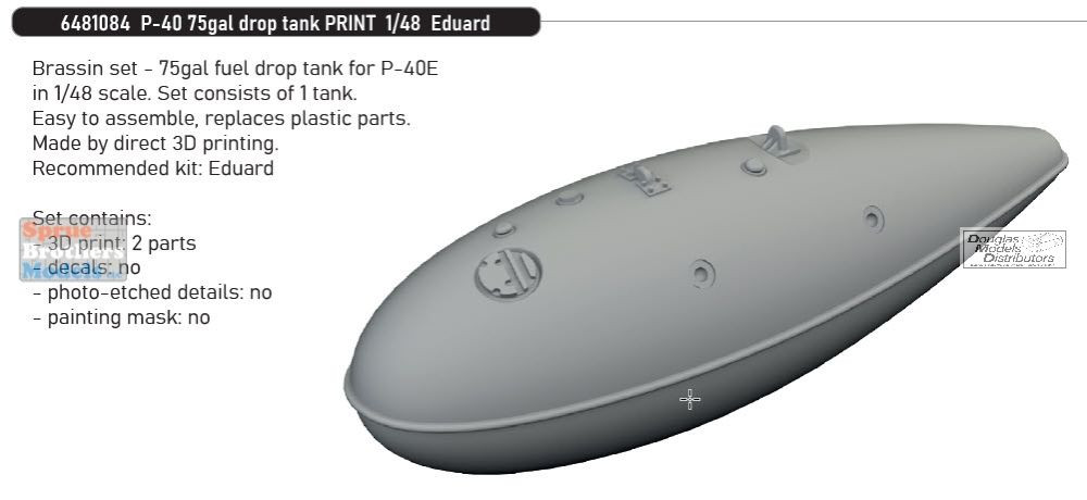 EDU6481084 1:48 Eduard Brassin - P-40E Warhawk 75-gallon Drop Tank